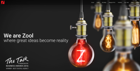 zool digital homepage featuring a lightbulb. We are Zool where great ideas become reality