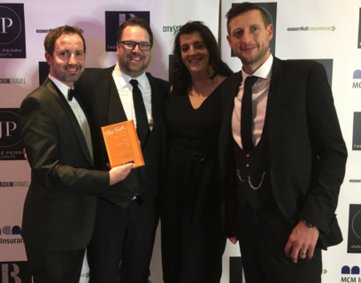 Stu, Dan, Lou, and Ste from Zool with their Best Digital Agency in Manchester award from the Talk fo Manchester Awards