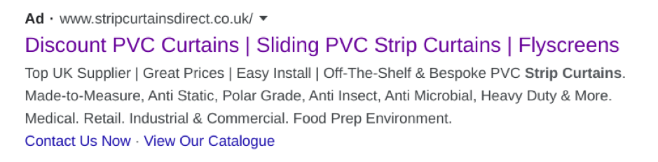 google ad for strup curtains direct
