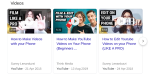 video results on google